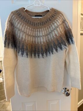 Banana Republic Cream Sweater with Brown and Charcoal Fair Isle Yoke